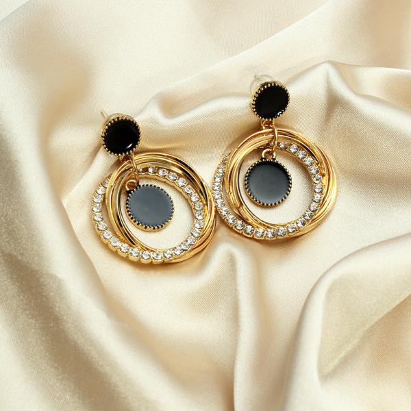 Black Rhinestone Circle Drop Earrings