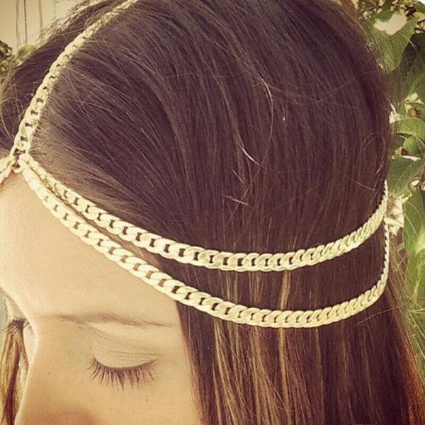 Bohemian Gold Multi Tassel Forehead Head Chain