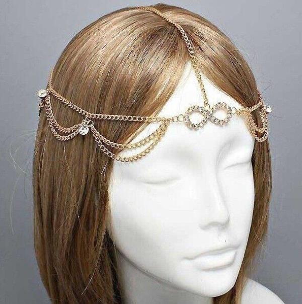 Bohemian Gold Multi Tassel Forehead Headband Chain