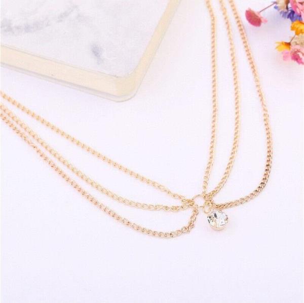 Gold Crystal Waterdrop Pendant Forehead Multi Layer Chain