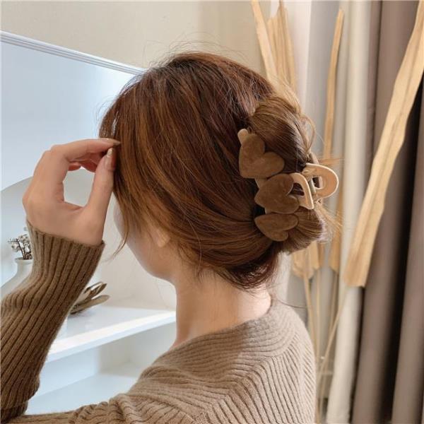 Flocking Brown Triple Hearts Hair Claw Clip