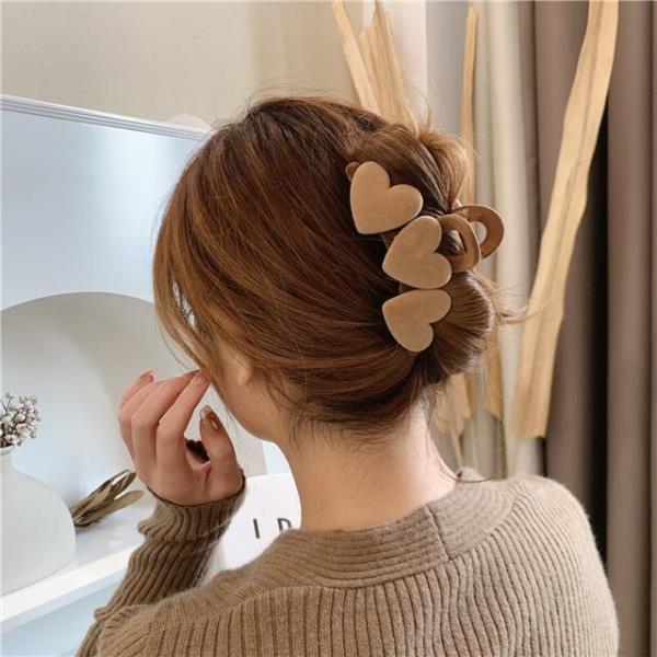 Flocking Brown Triple Hearts Hair Claw Clip