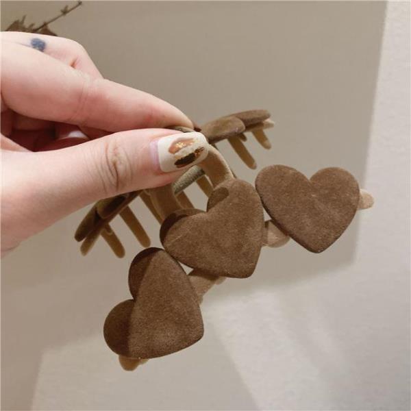 Flocking Brown Triple Hearts Hair Claw Clip