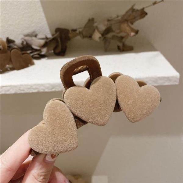 Flocking Brown Triple Hearts Hair Claw Clip