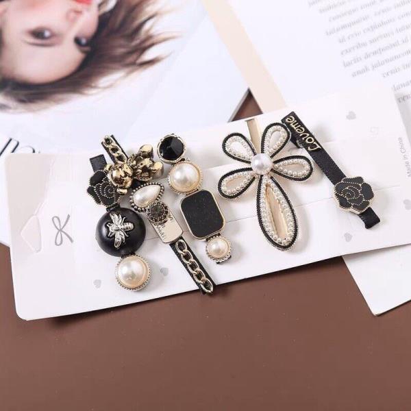 5 Pcs Faux Pearl Enamel Bow Hair Pins