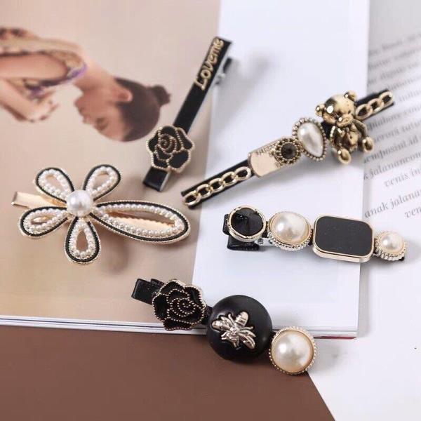 5 Pcs Faux Pearl Enamel Bow Hair Pins