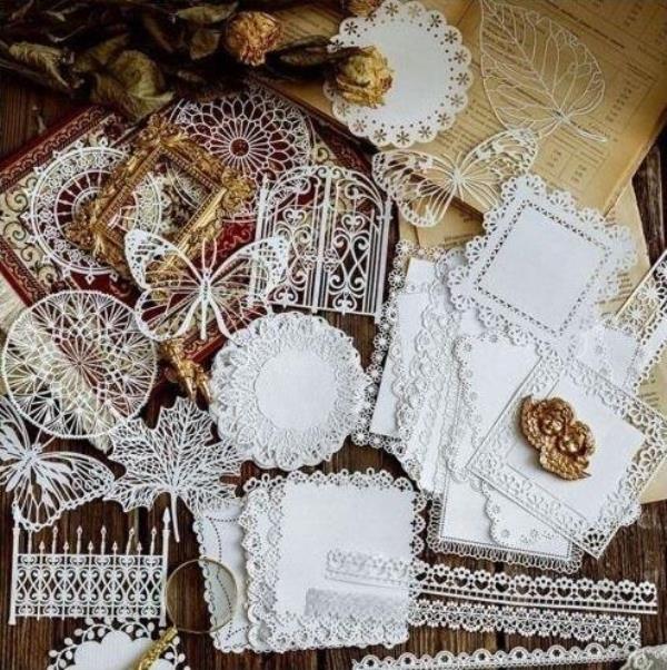 10 Pcs White Hollow Lace Scrapbook Art Decoration Paper