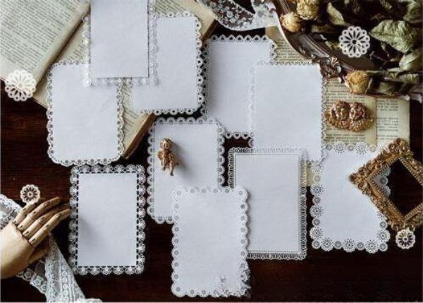 10 Pcs White Hollow Lace Scrapbook Art Decoration Paper