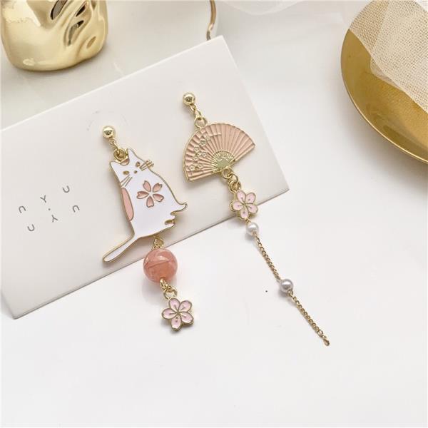 Pink Cherry Blossom Cat Earrings