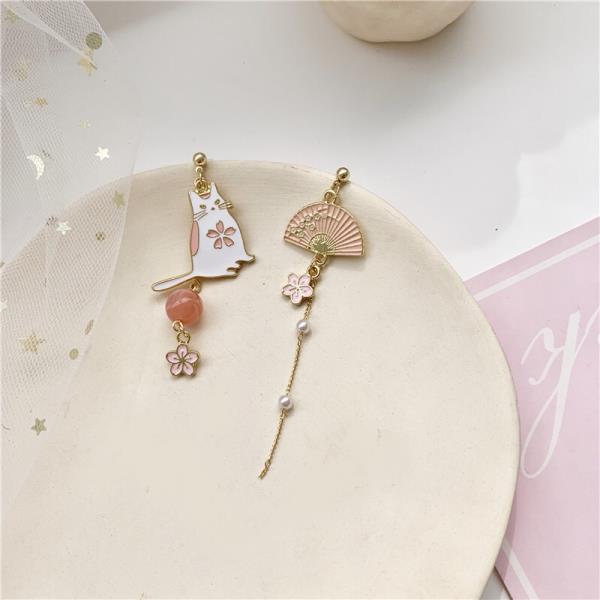 Pink Cherry Blossom Cat Earrings