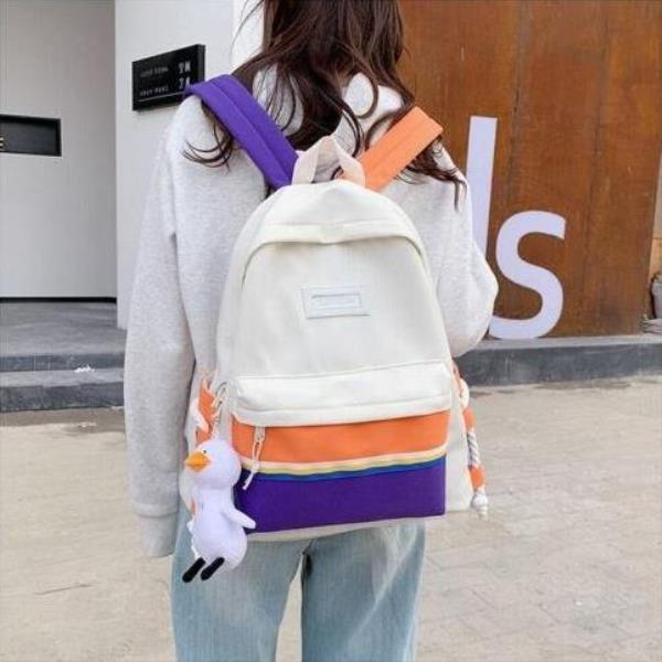 Casual Colour Contrast Striped Large School Backpack