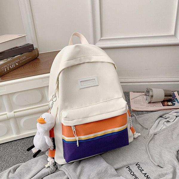 Casual Colour Contrast Striped Large School Backpack