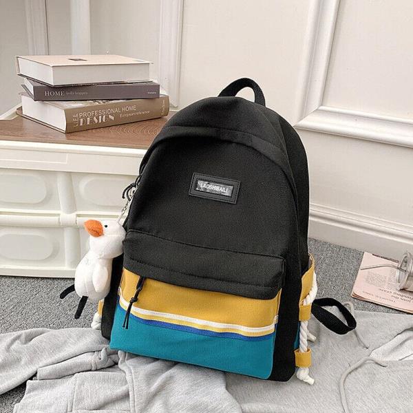 Casual Colour Contrast Striped Large School Backpack