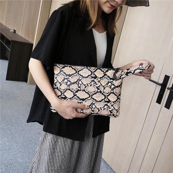 Snakeskin Pattern Faux Leather Envelop Handbag