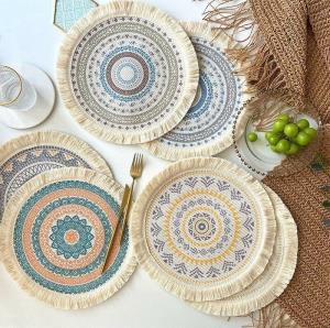 2 Pcs Bohemian Braid Lace Linen Table Dining Placemats