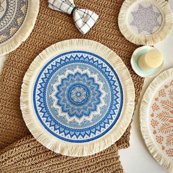 2 Bohemian Braid Lace Knit Tassel Table Dining Placemats