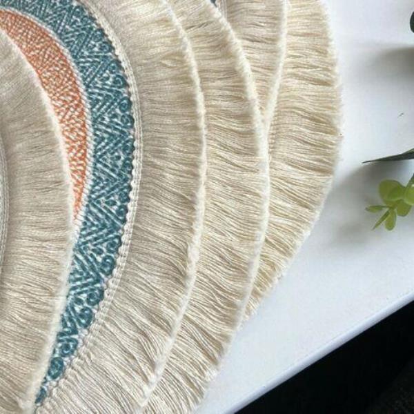 2 Bohemian Braid Lace Knit Tassel Table Dining Placemats