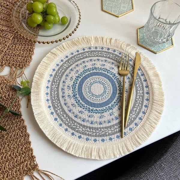 2 Bohemian Braid Lace Knit Tassel Table Dining Placemats