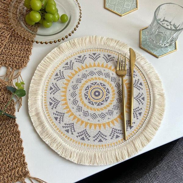 2 Bohemian Braid Lace Knit Tassel Table Dining Placemats