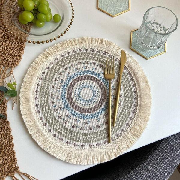 2 Bohemian Braid Lace Knit Tassel Table Dining Placemats