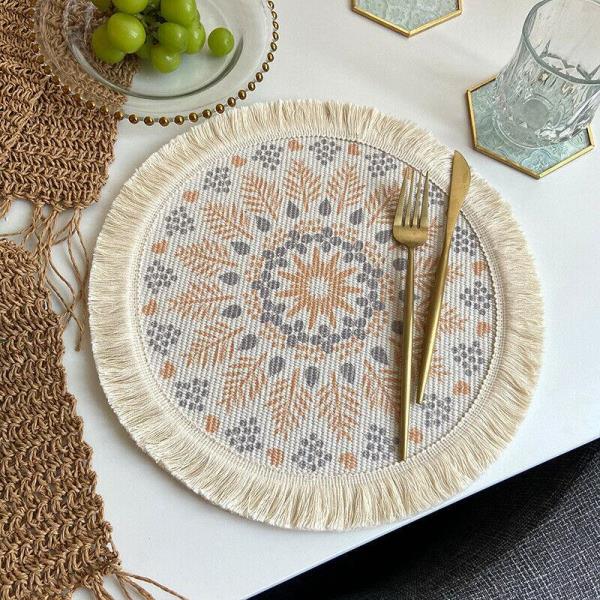 2 Bohemian Braid Lace Knit Tassel Table Dining Placemats