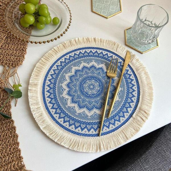 2 Bohemian Braid Lace Knit Tassel Table Dining Placemats