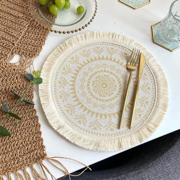 2 Bohemian Braid Lace Knit Tassel Table Dining Placemats