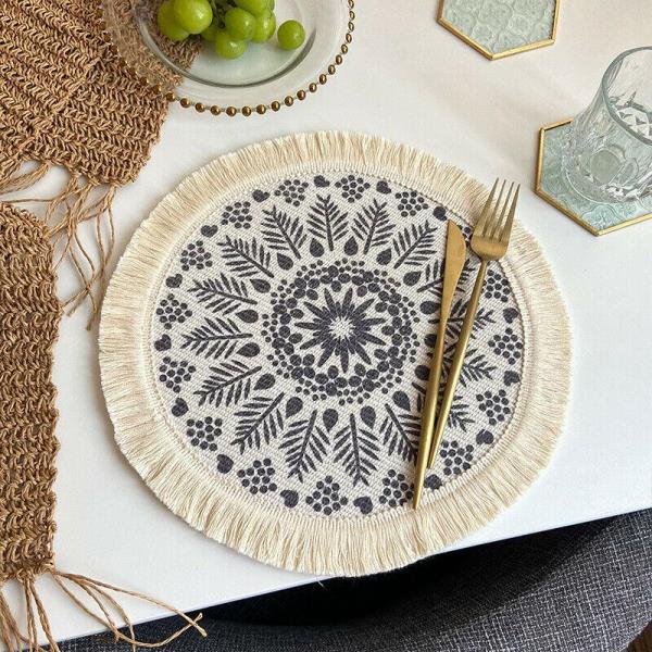 2 Bohemian Braid Lace Knit Tassel Table Dining Placemats