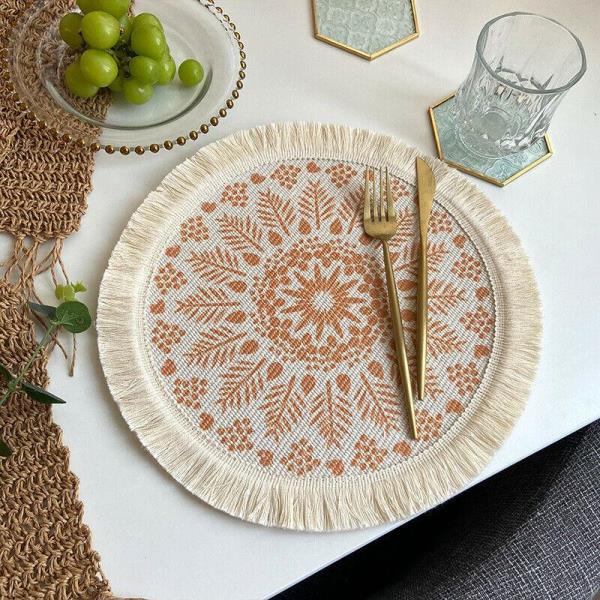 2 Bohemian Braid Lace Knit Tassel Table Dining Placemats