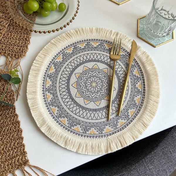 2 Bohemian Braid Lace Knit Tassel Table Dining Placemats