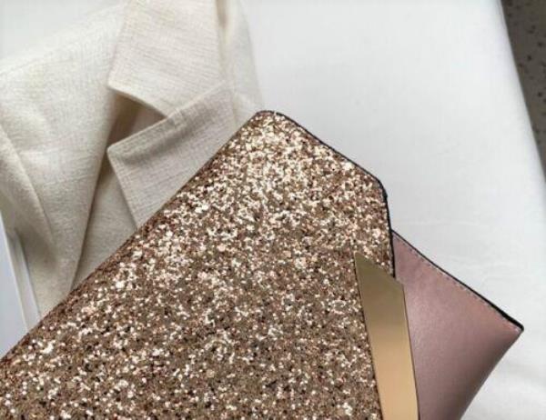 Glitter Sequin V Shape Flap Envelop Bag