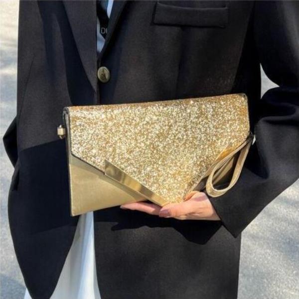 Glitter Sequin V Shape Flap Envelop Bag