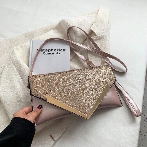 Glitter Sequin V Shape Flap Envelop Bag