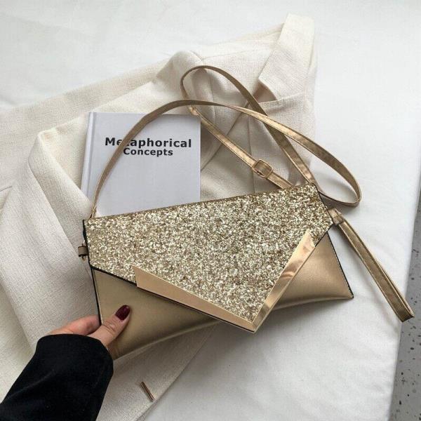 Glitter Sequin V Shape Flap Envelop Bag