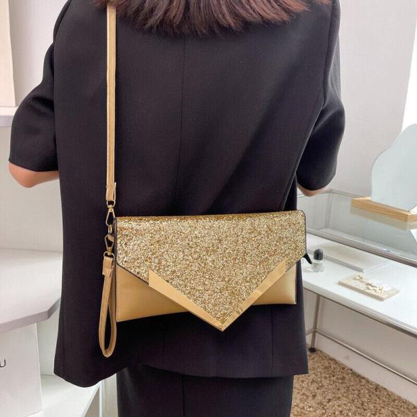 Glitter Sequin V Shape Flap Envelop Bag