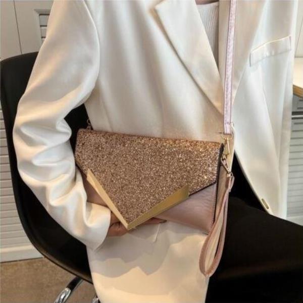 Glitter Sequin V Shape Flap Envelop Bag