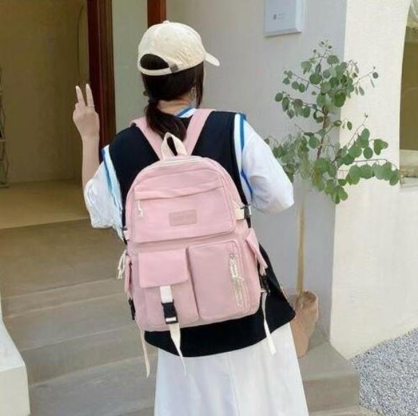 Cute Nylon Multi Pockets School Girl Backpack