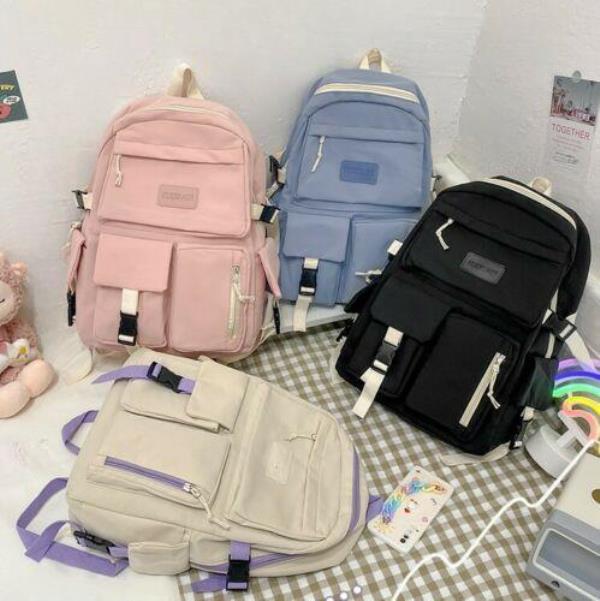 Cute Nylon Multi Pockets School Girl Backpack