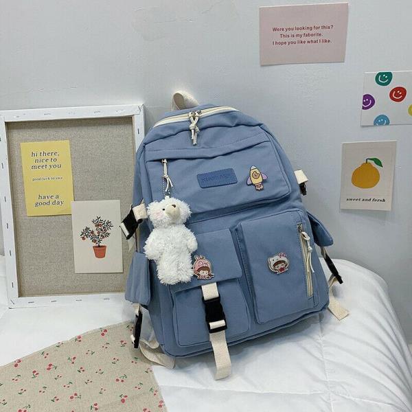 Cute Nylon Multi Pockets School Girl Backpack