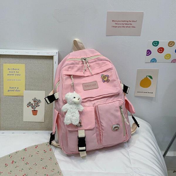 Cute Nylon Multi Pockets School Girl Backpack