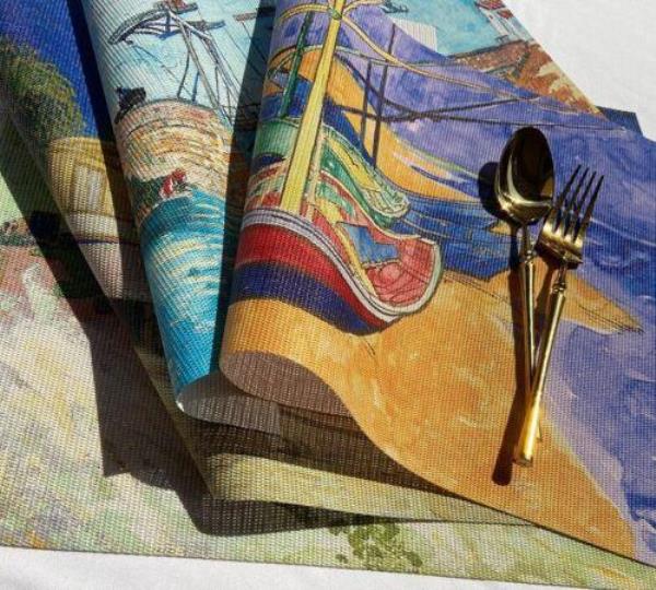 2 Oil Painting PVC Non Slip Table Dining Placemats