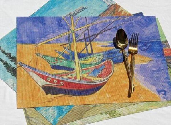 2 Oil Painting PVC Non Slip Table Dining Placemats