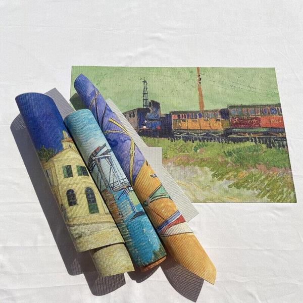 2 Oil Painting PVC Non Slip Table Dining Placemats