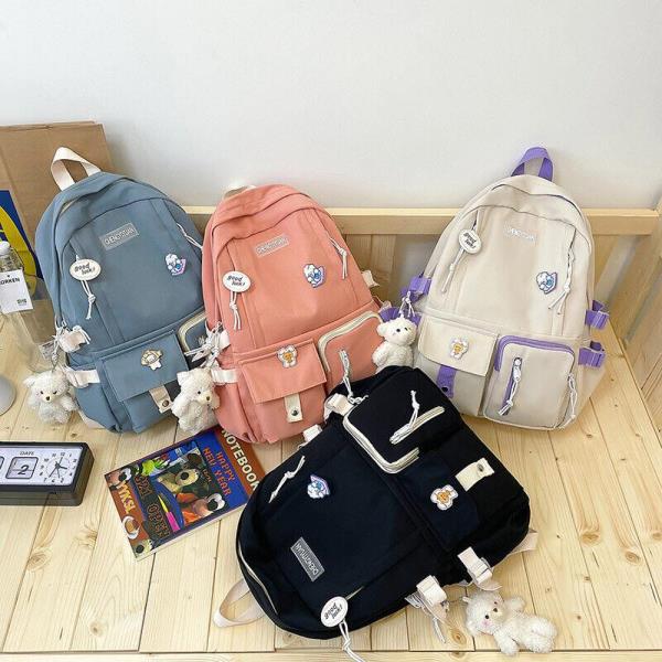 Ulzzang Casual Waterproof Multi Pockets School Backpack