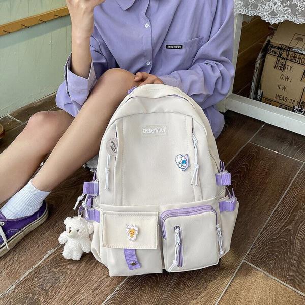 Ulzzang Casual Waterproof Multi Pockets School Backpack