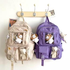 4 Pcs Canvas Plaid School Backpack Set