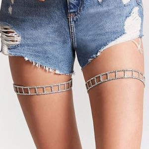 1 Pc Elastic Grids Rhinestone Thigh Chain