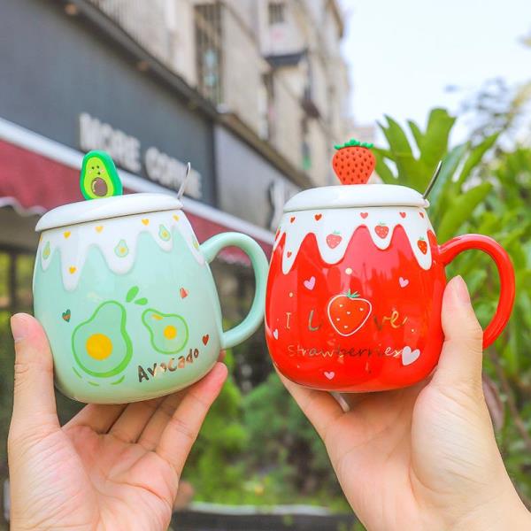 Cute 3D Fruit Ceramic Drink Mug With Spoon