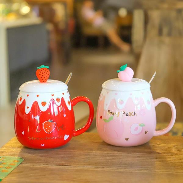 Cute 3D Fruit Ceramic Drink Mug With Spoon