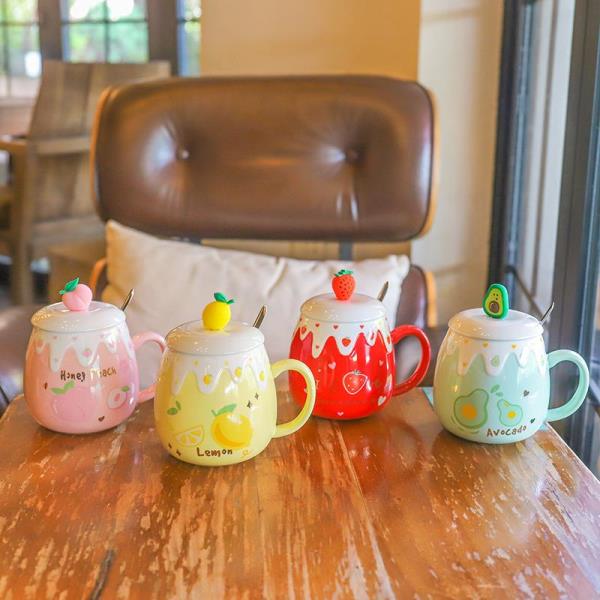 Cute 3D Fruit Ceramic Drink Mug With Spoon